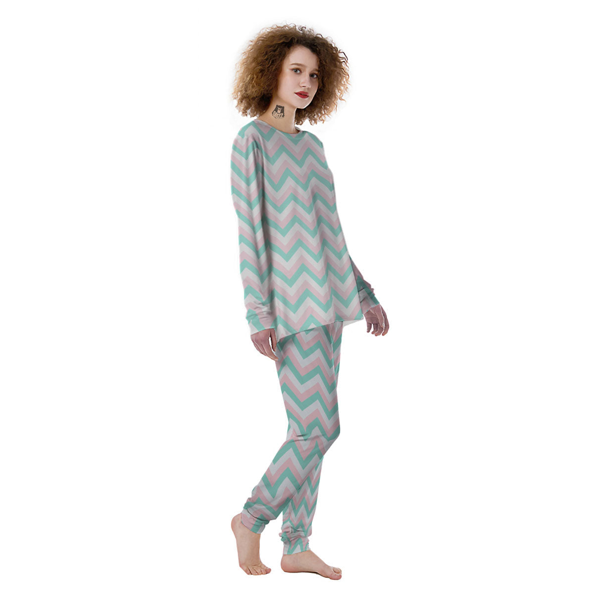 White Pink And Navy Chevron Print Women's Pajamas-grizzshop