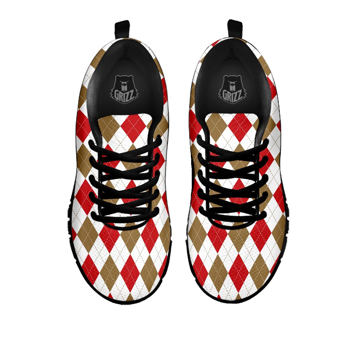 White Red And Beige Argyle Print Pattern Black Sneaker-grizzshop