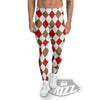 White Red And Beige Argyle Print Pattern Men's Leggings-grizzshop