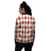 White Red And Beige Argyle Print Pattern Women's Bomber Jacket-grizzshop