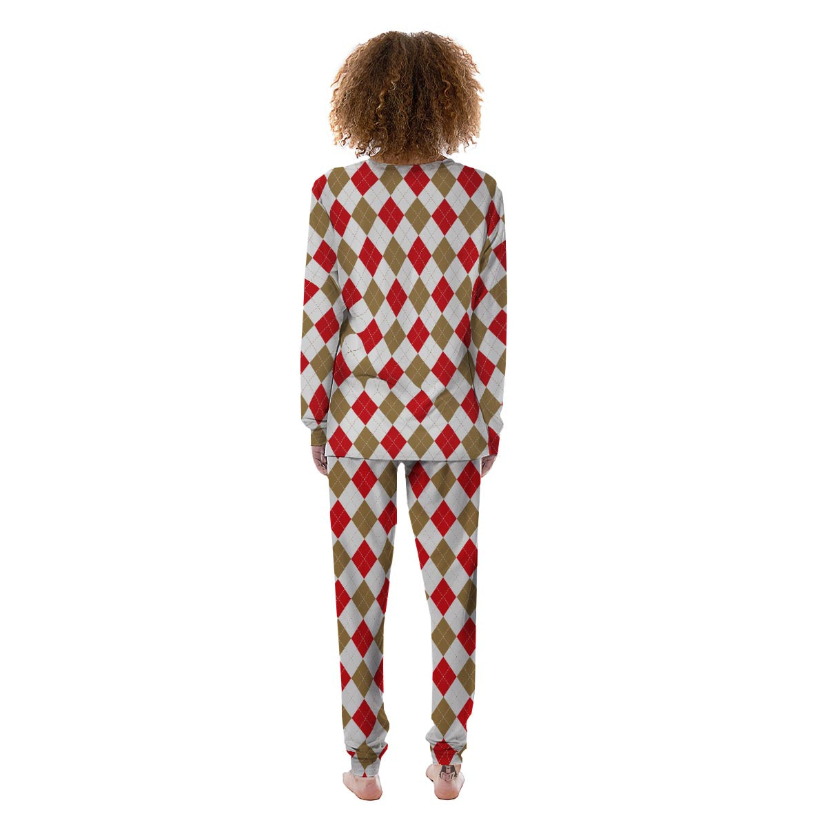 White Red And Beige Argyle Print Pattern Women's Pajamas-grizzshop