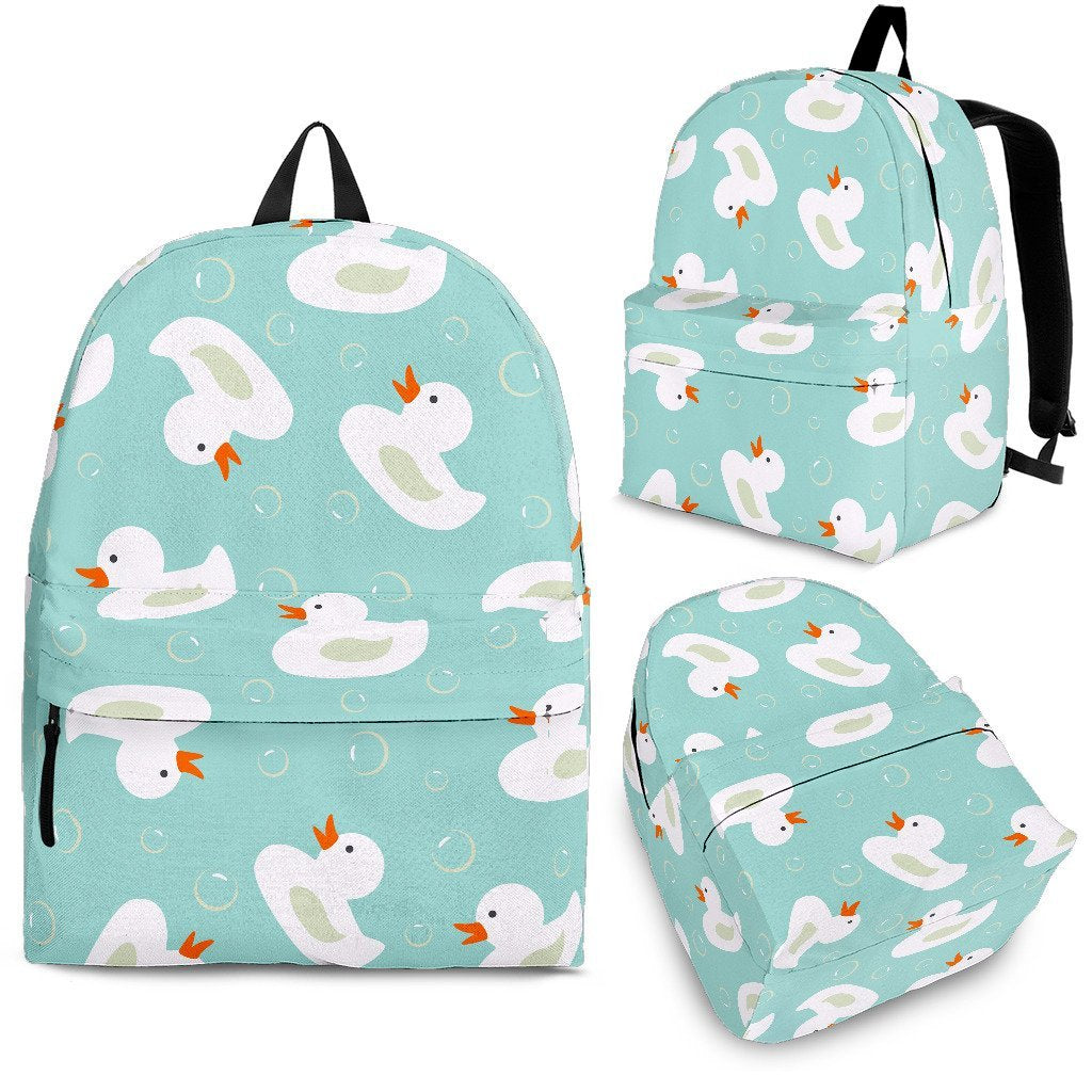 White Rubber Duck Pattern Print Backpack-grizzshop