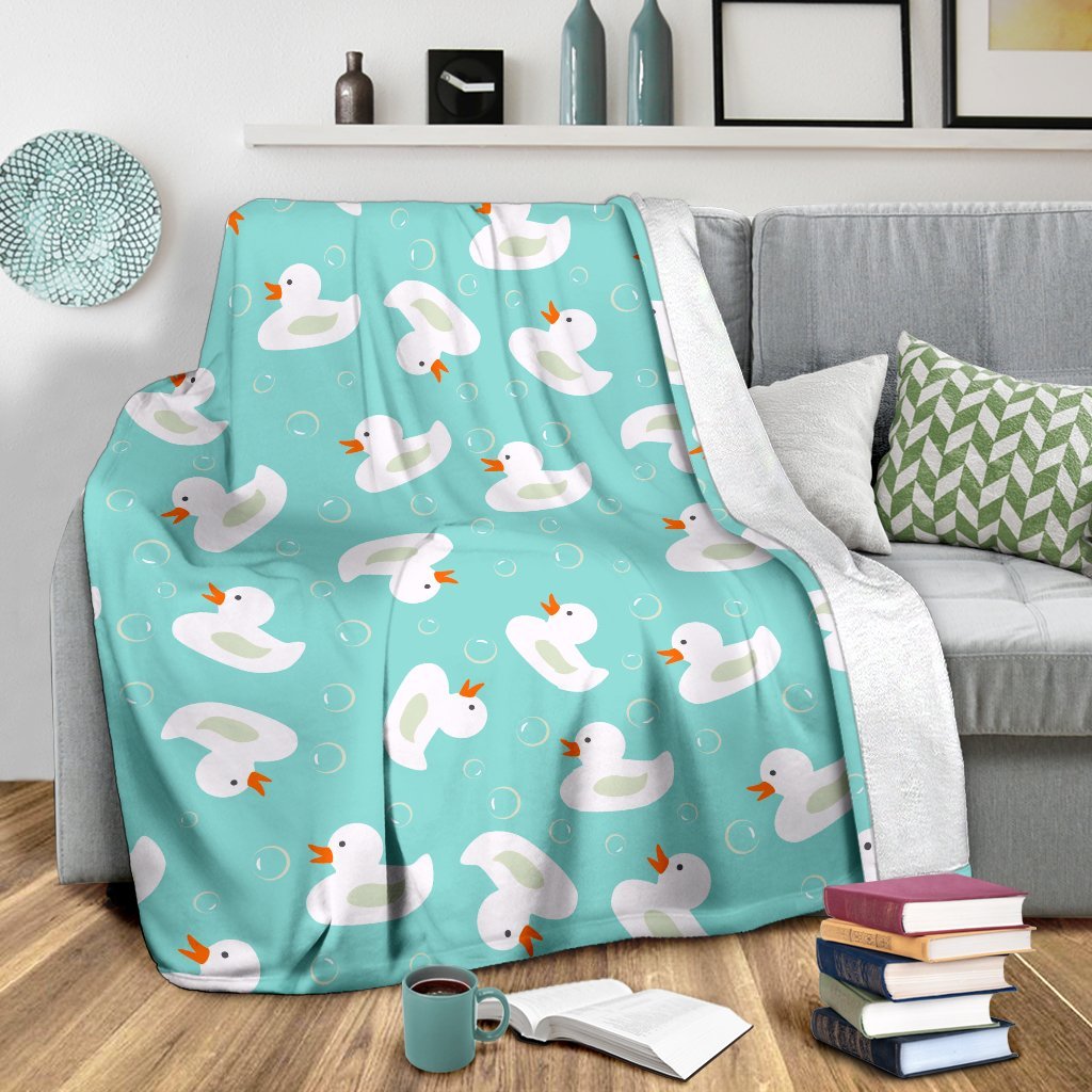 White Rubber Duck Pattern Print Blanket-grizzshop