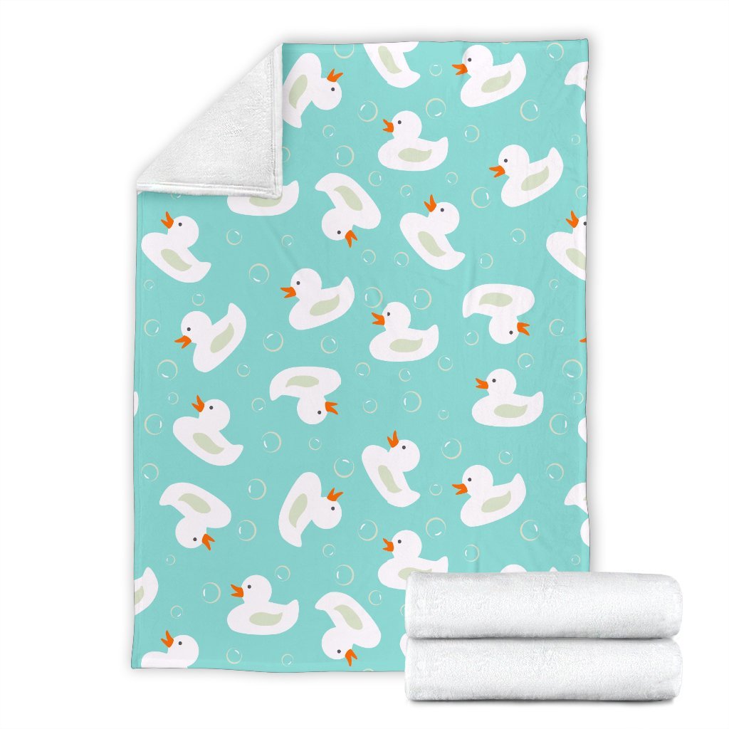 White Rubber Duck Pattern Print Blanket-grizzshop
