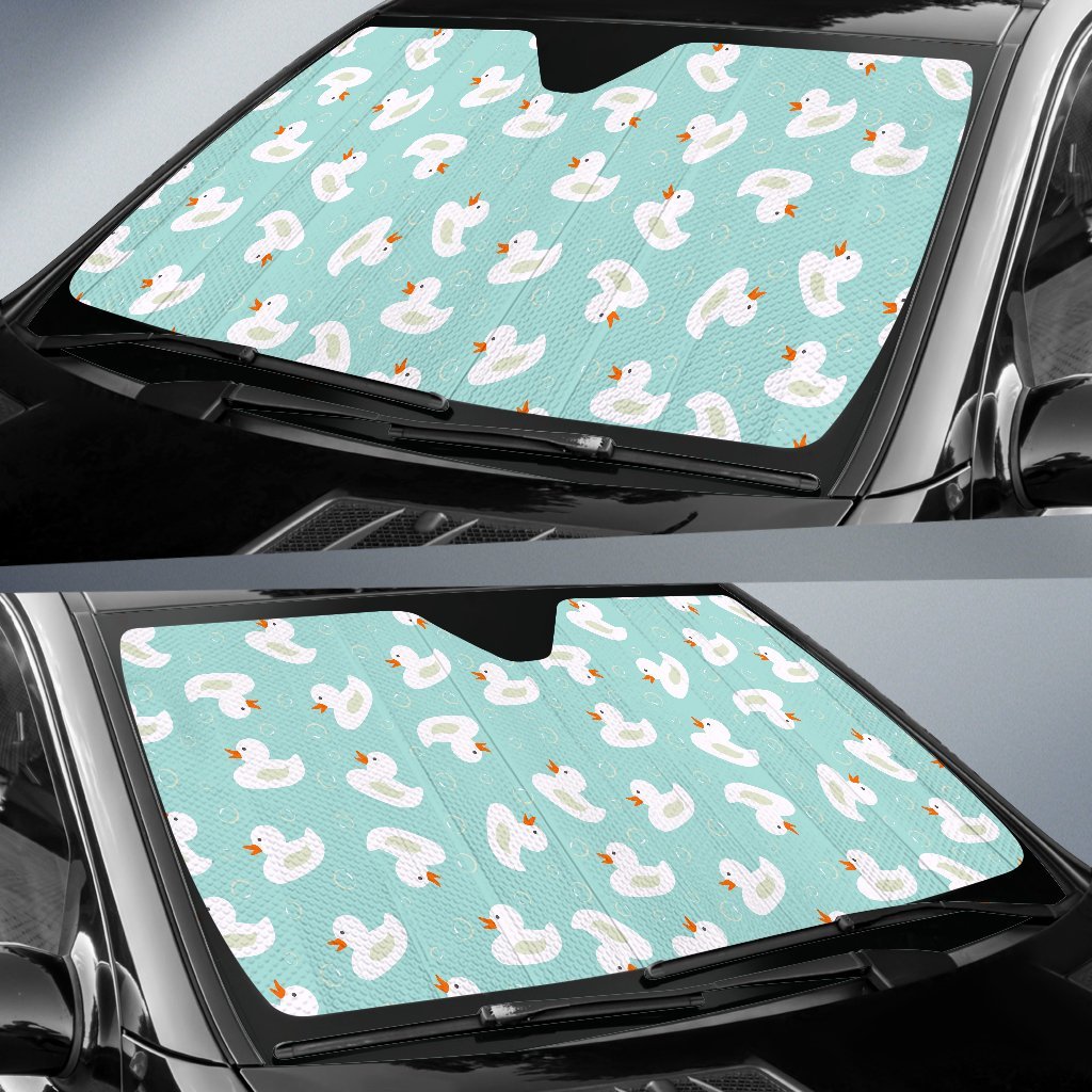 White Rubber Duck Pattern Print Car Sun Shade-grizzshop