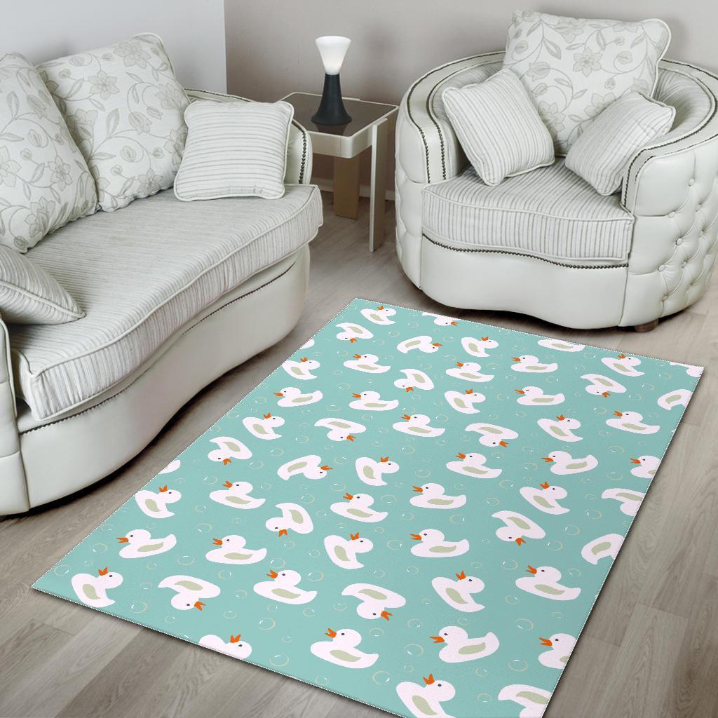 White Rubber Duck Pattern Print Floor Mat-grizzshop