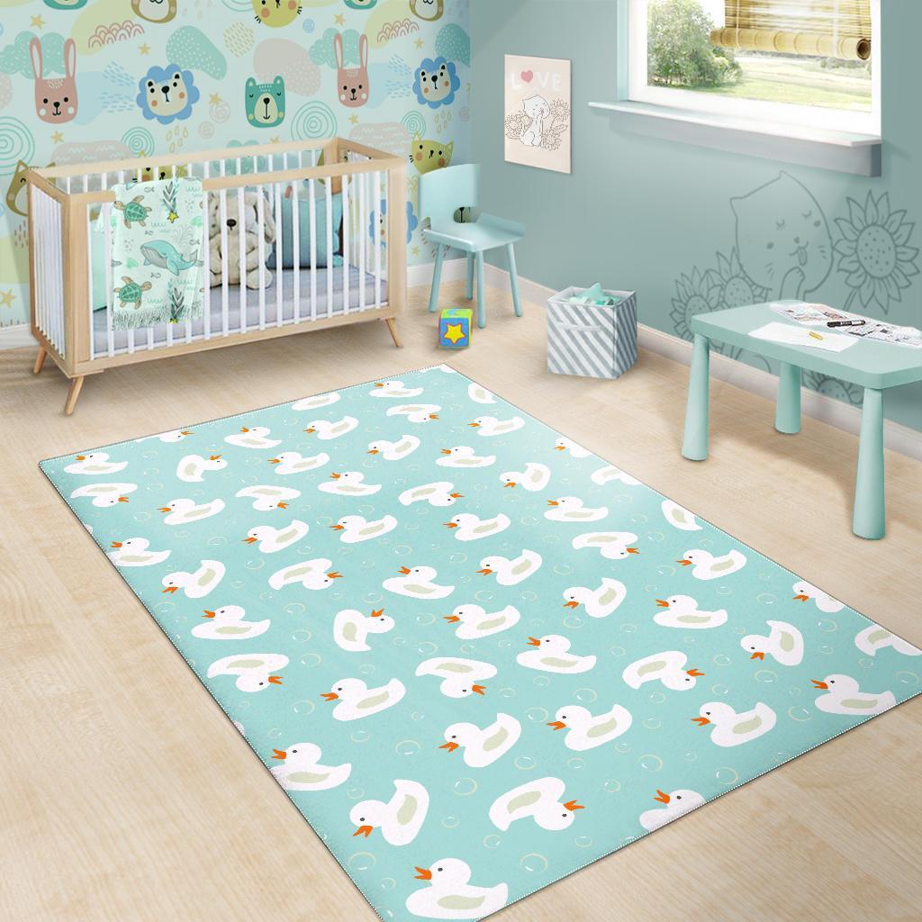 White Rubber Duck Pattern Print Floor Mat-grizzshop