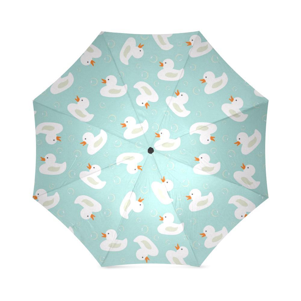 White Rubber Duck Pattern Print Foldable Umbrella-grizzshop