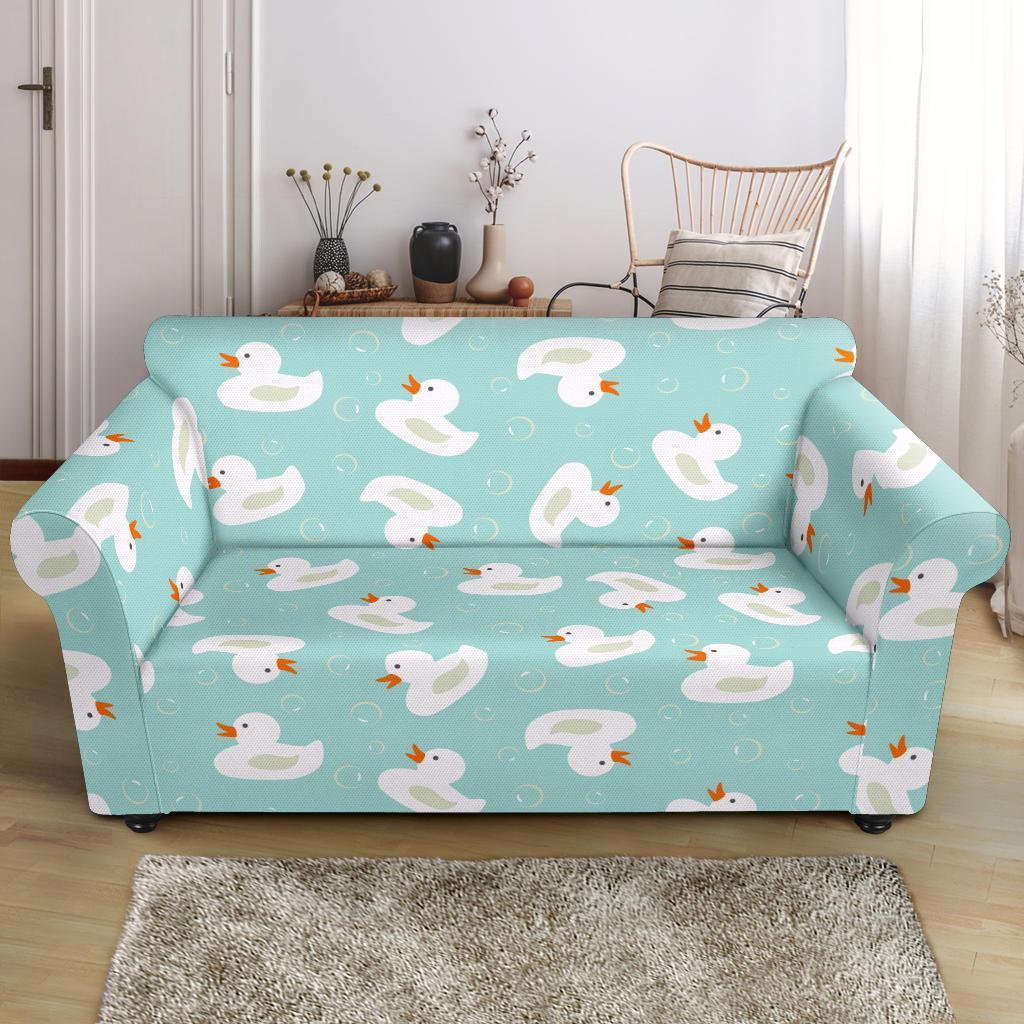 White Rubber Duck Pattern Print Loveseat Cover-grizzshop