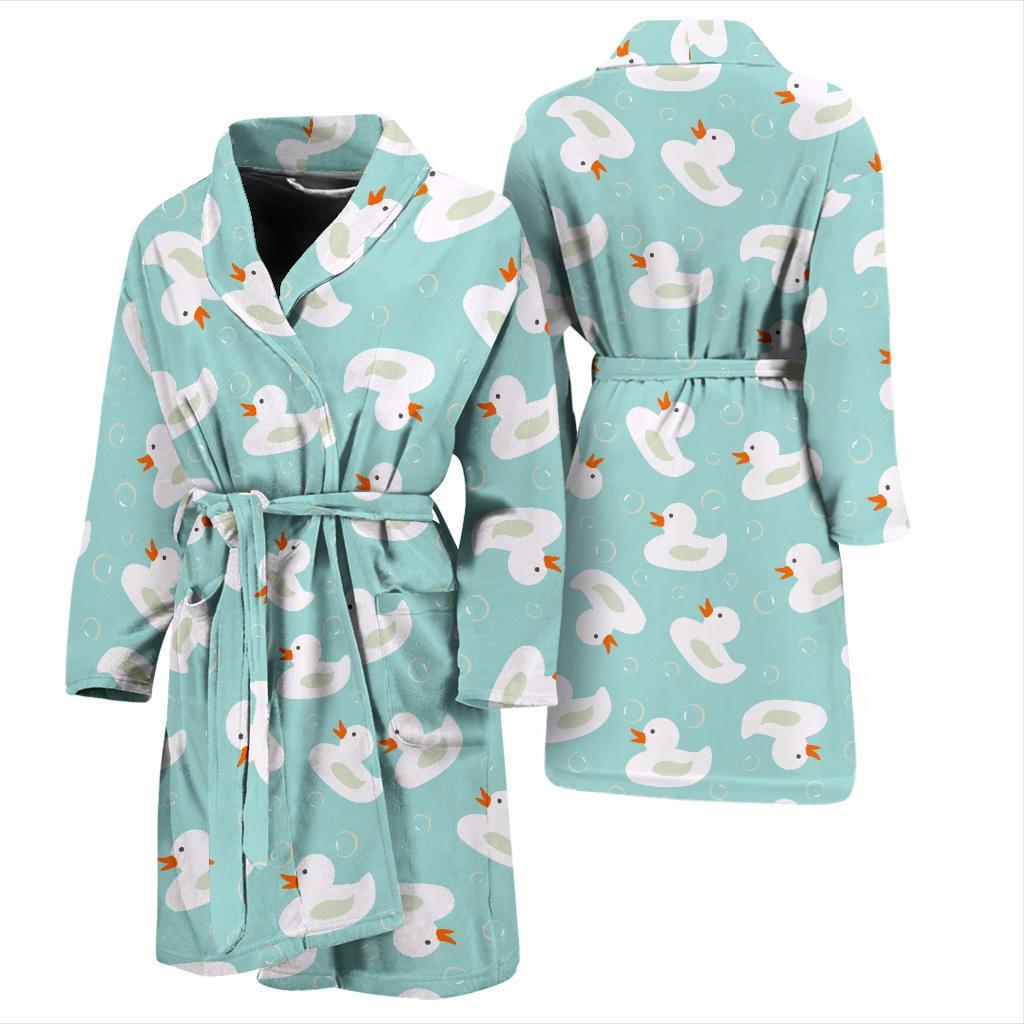 White Rubber Duck Pattern Print Men Long Robe-grizzshop