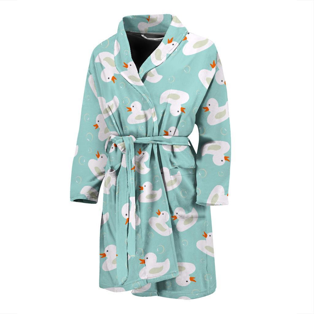 White Rubber Duck Pattern Print Men Long Robe-grizzshop