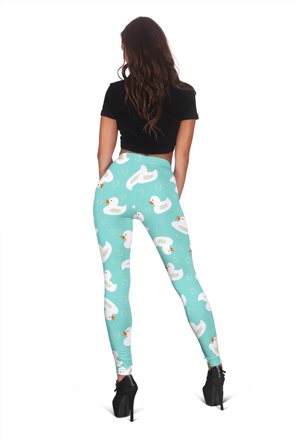 White Rubber Duck Pattern Print Women Leggings-grizzshop