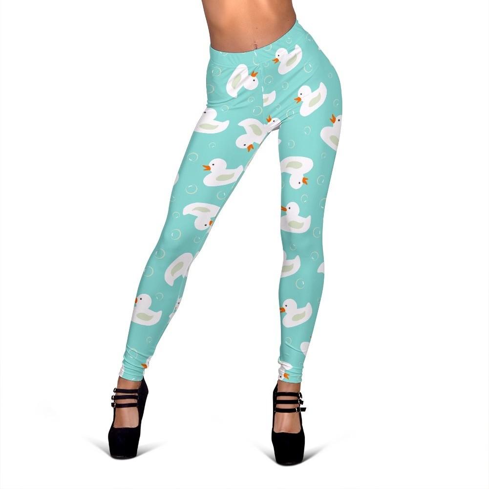 White Rubber Duck Pattern Print Women Leggings-grizzshop