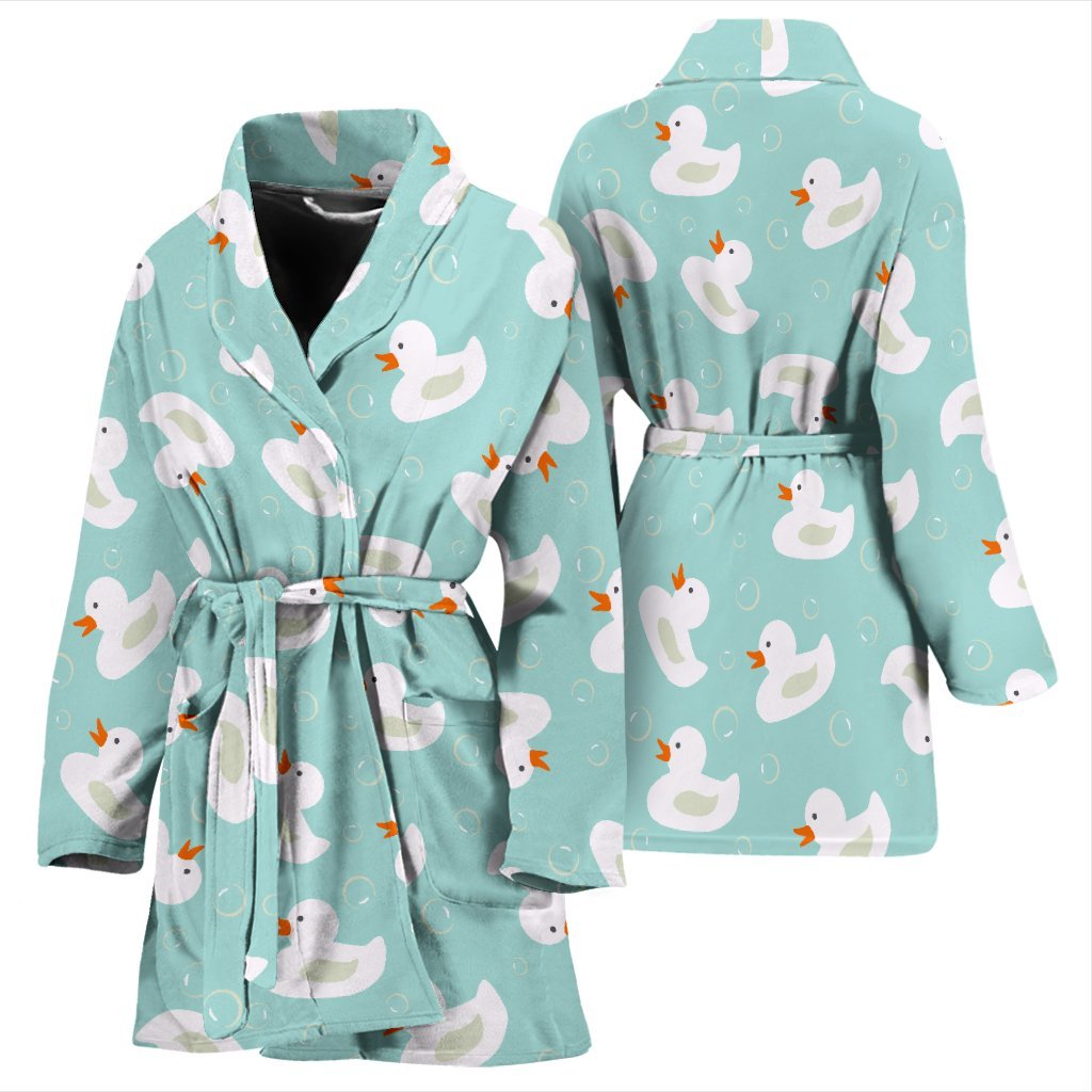 White Rubber Duck Pattern Print Women Long Robe-grizzshop