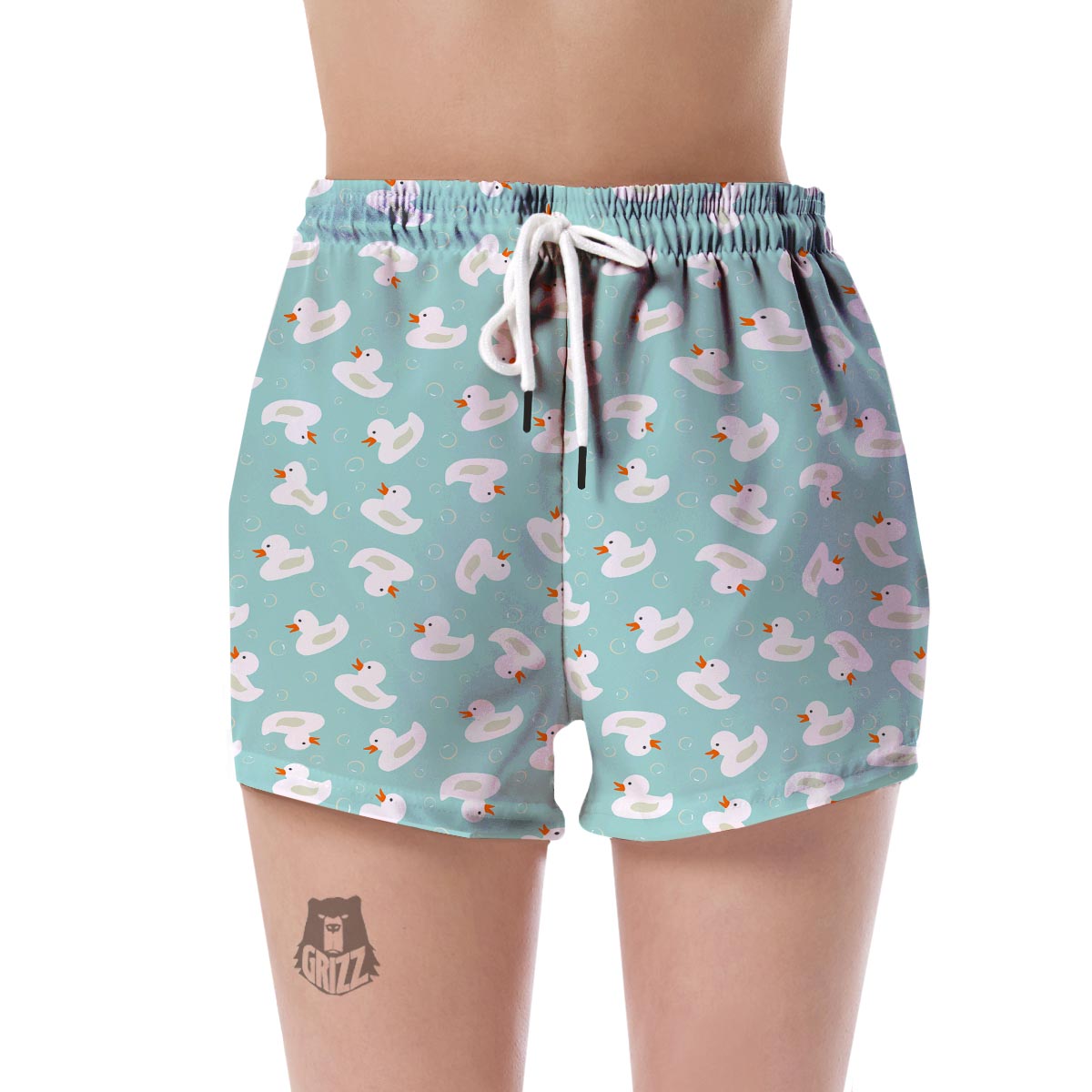 White Rubber Duck Pattern Print Women's Shorts-grizzshop