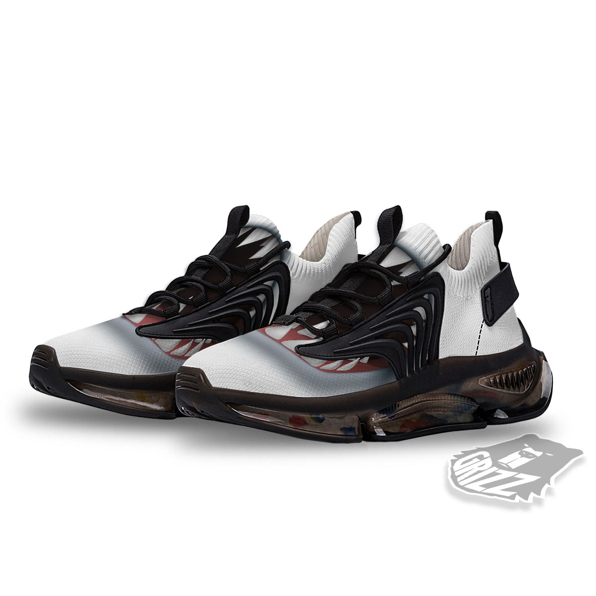 White Shark Open Mouth Print Black Gym Shoes-grizzshop