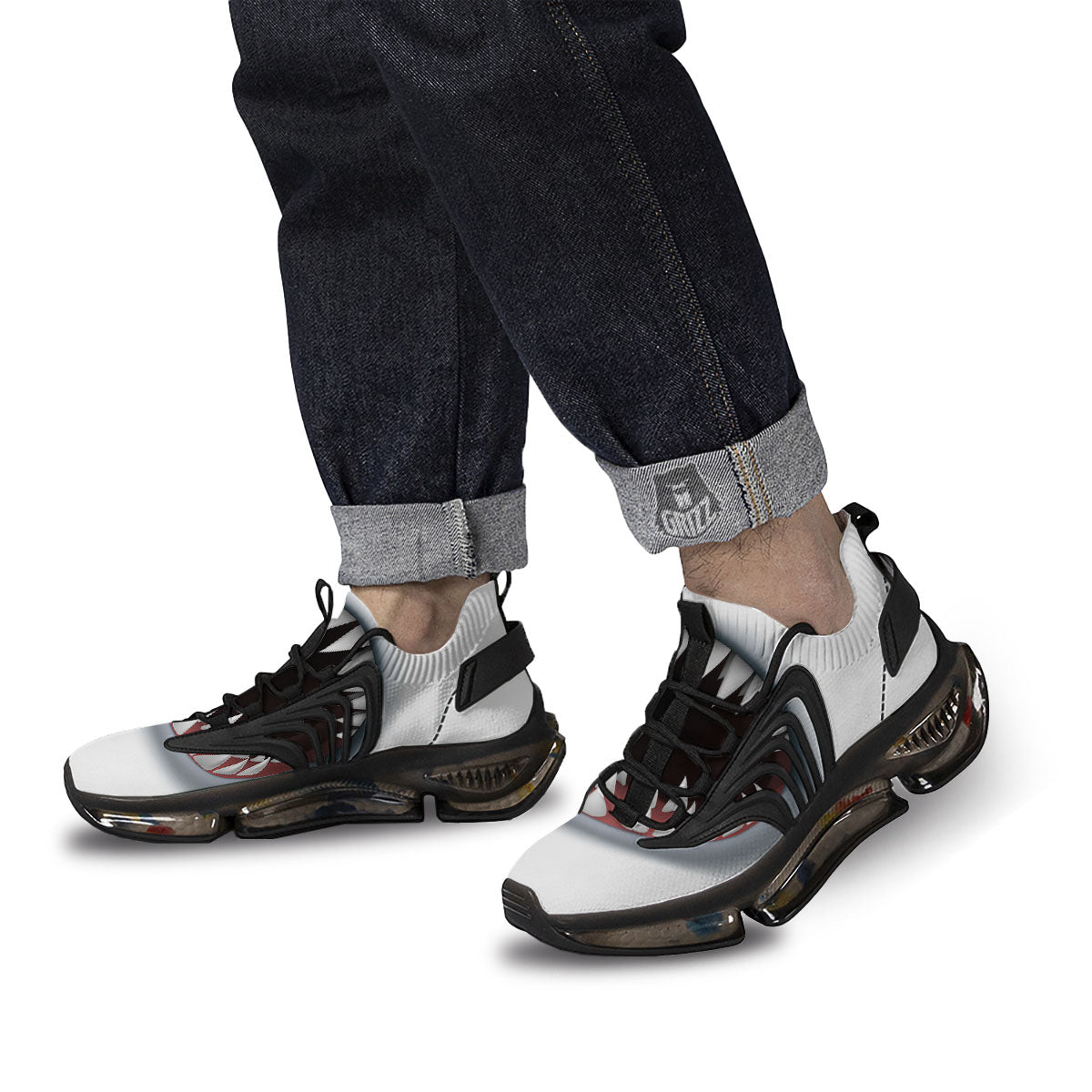 White Shark Open Mouth Print Black Gym Shoes-grizzshop