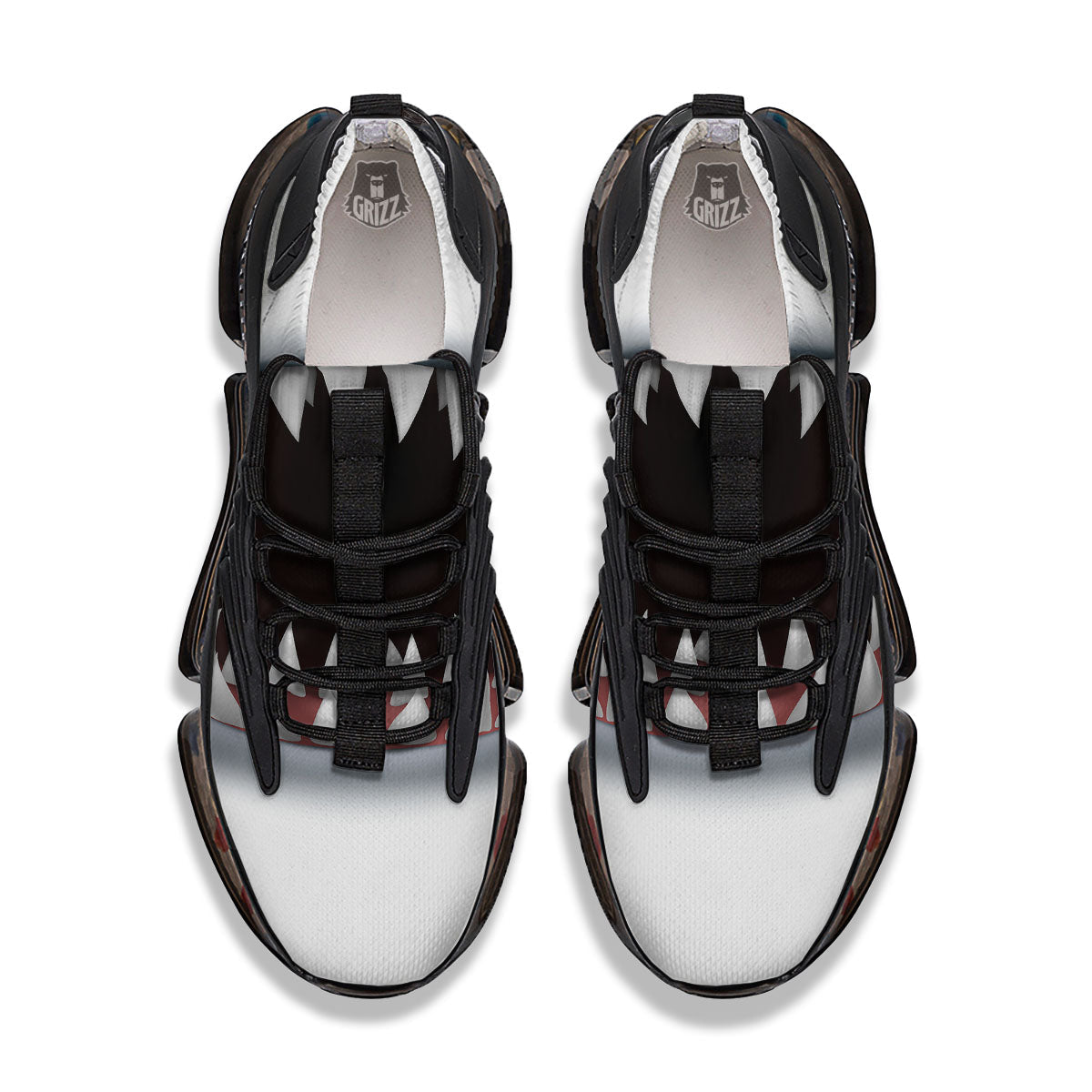 White Shark Open Mouth Print Black Gym Shoes-grizzshop
