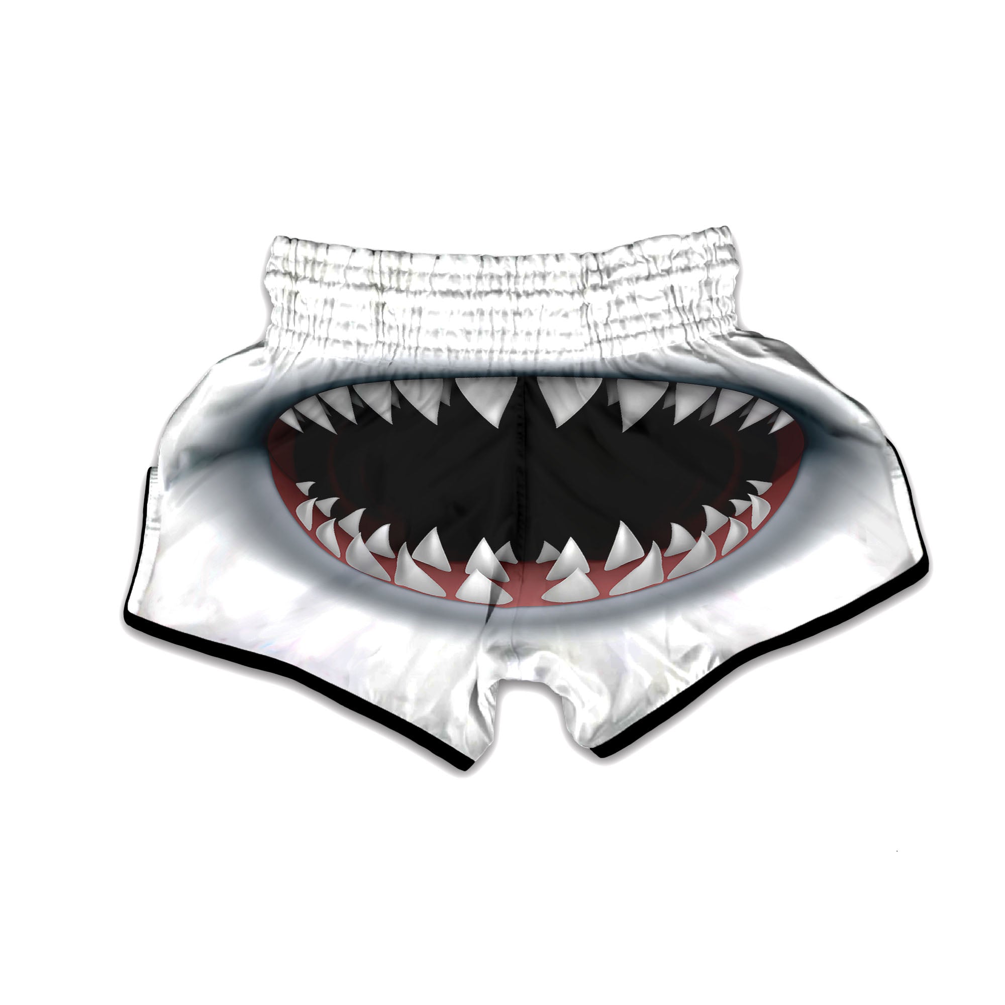 White Shark Open Mouth Print Muay Thai Boxing Shorts-grizzshop