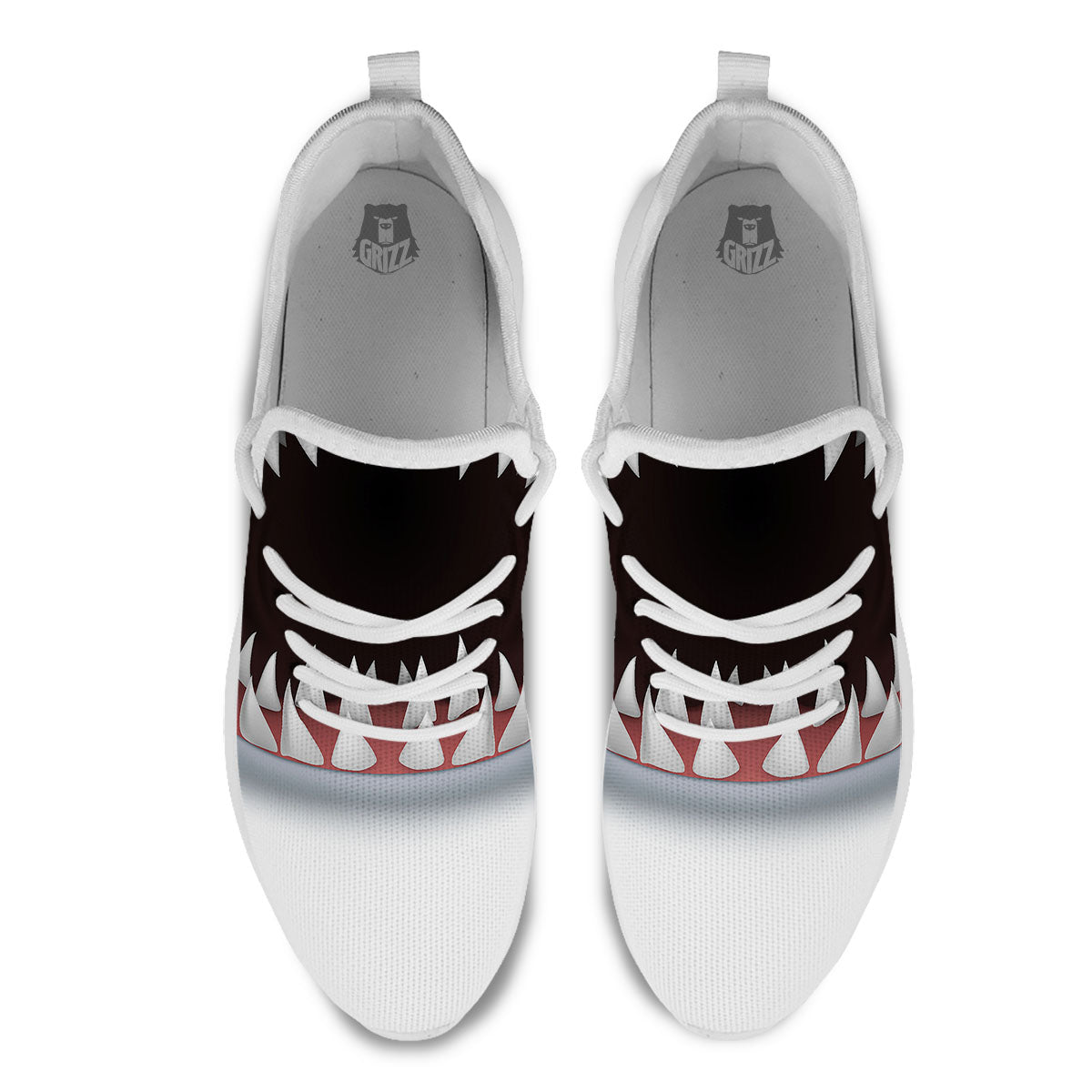 White Shark Open Mouth Print White Athletic Shoes-grizzshop