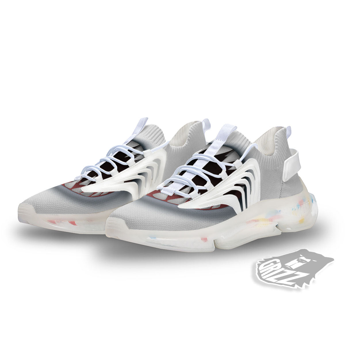 White Shark Open Mouth Print White Gym Shoes-grizzshop