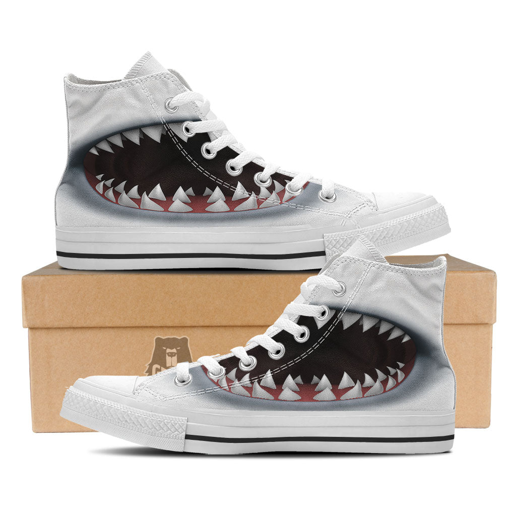 White Shark Open Mouth Print White High Top Shoes-grizzshop