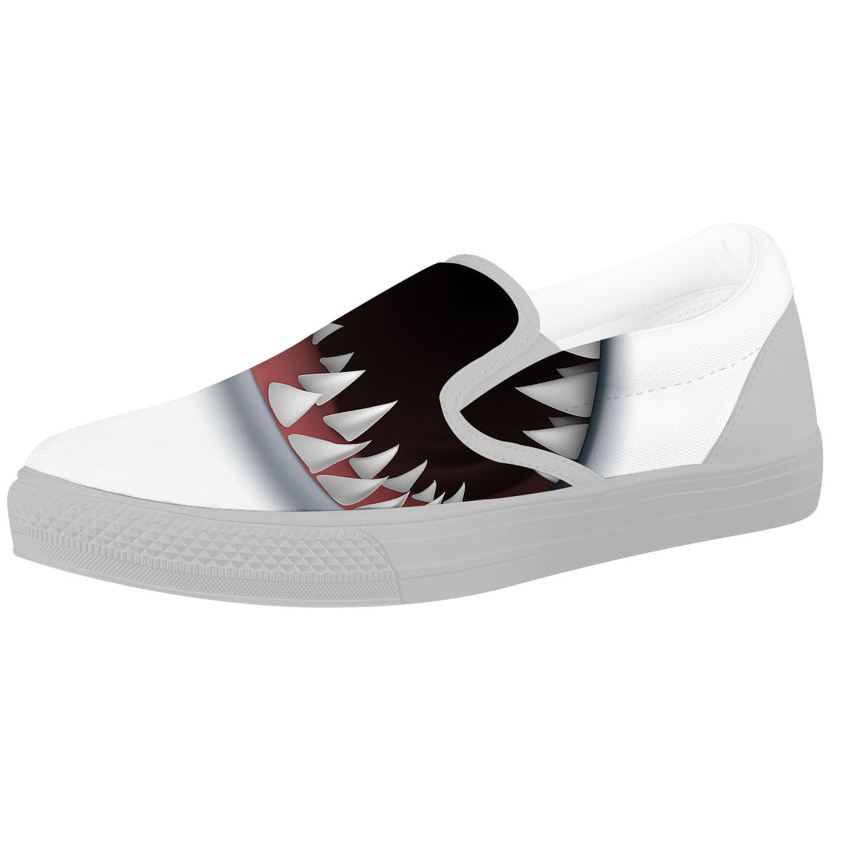 White Shark Open Mouth Print White Slip On Shoes-grizzshop