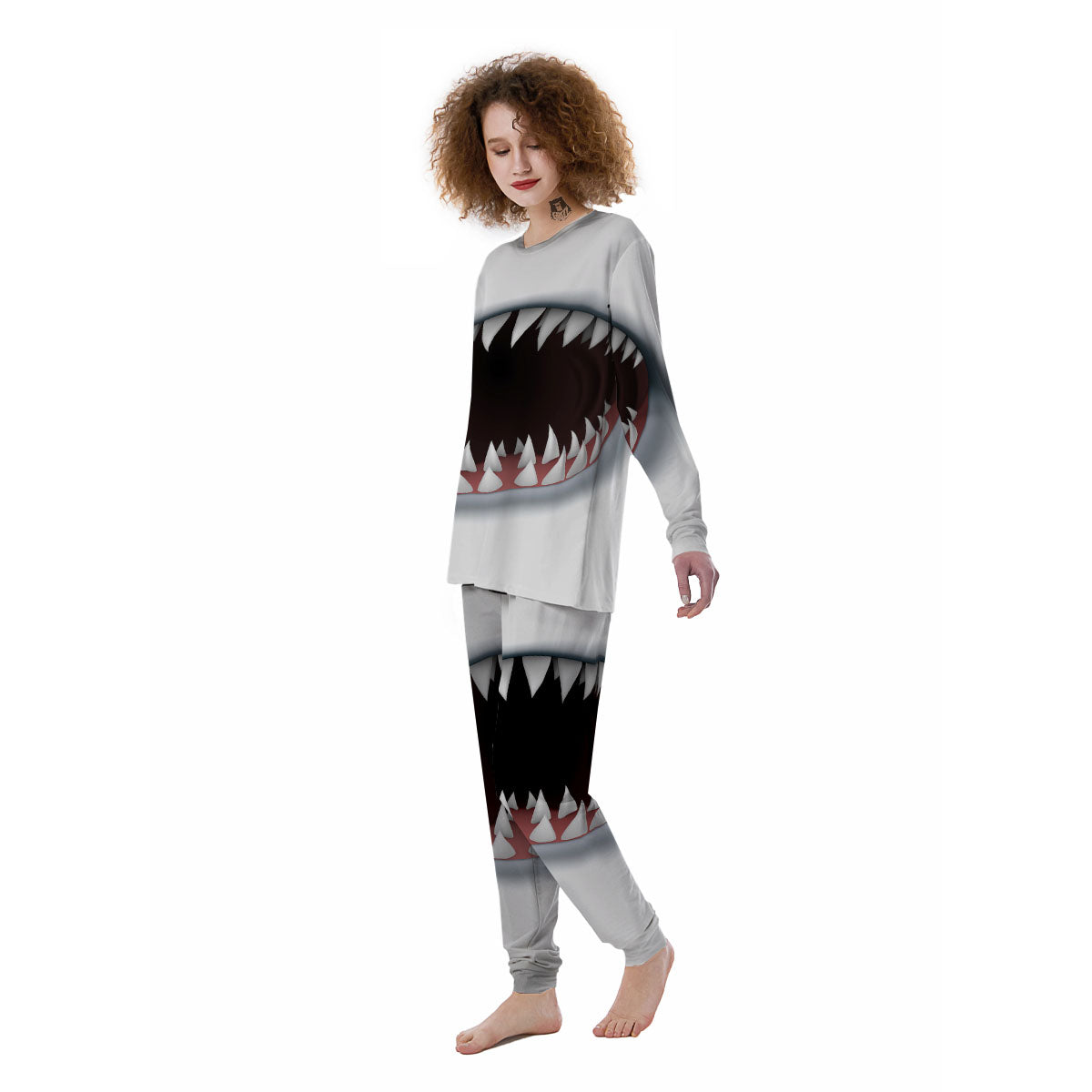 White Shark Open Mouth Print Women's Pajamas-grizzshop