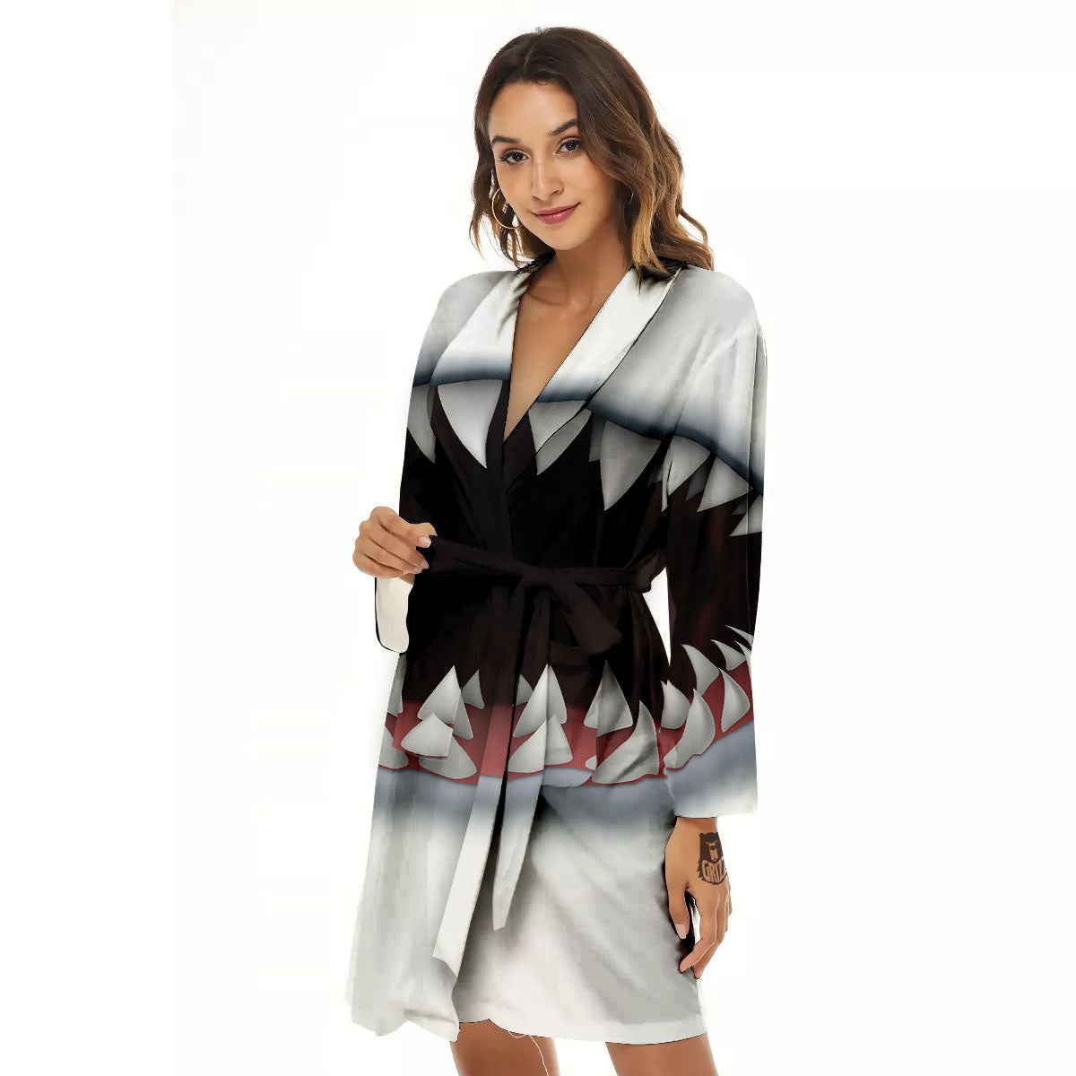 White Shark Open Mouth Print Women's Robe-grizzshop