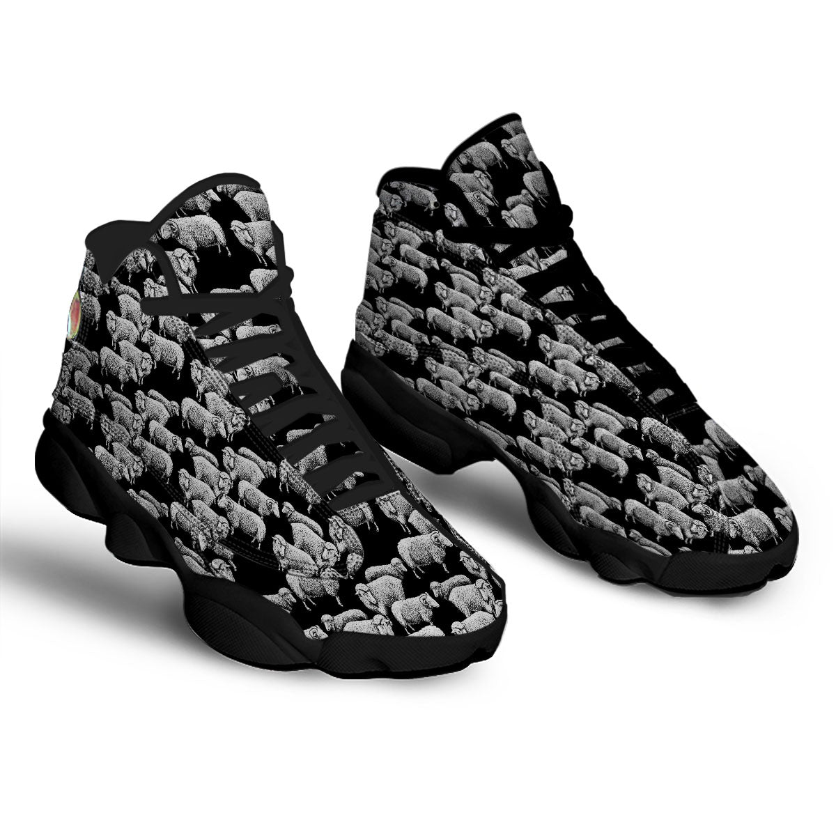 White Sheep And Black Print Pattern Black Basketball Shoes-grizzshop
