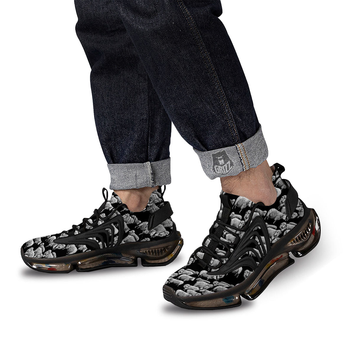 White Sheep And Black Print Pattern Black Gym Shoes-grizzshop