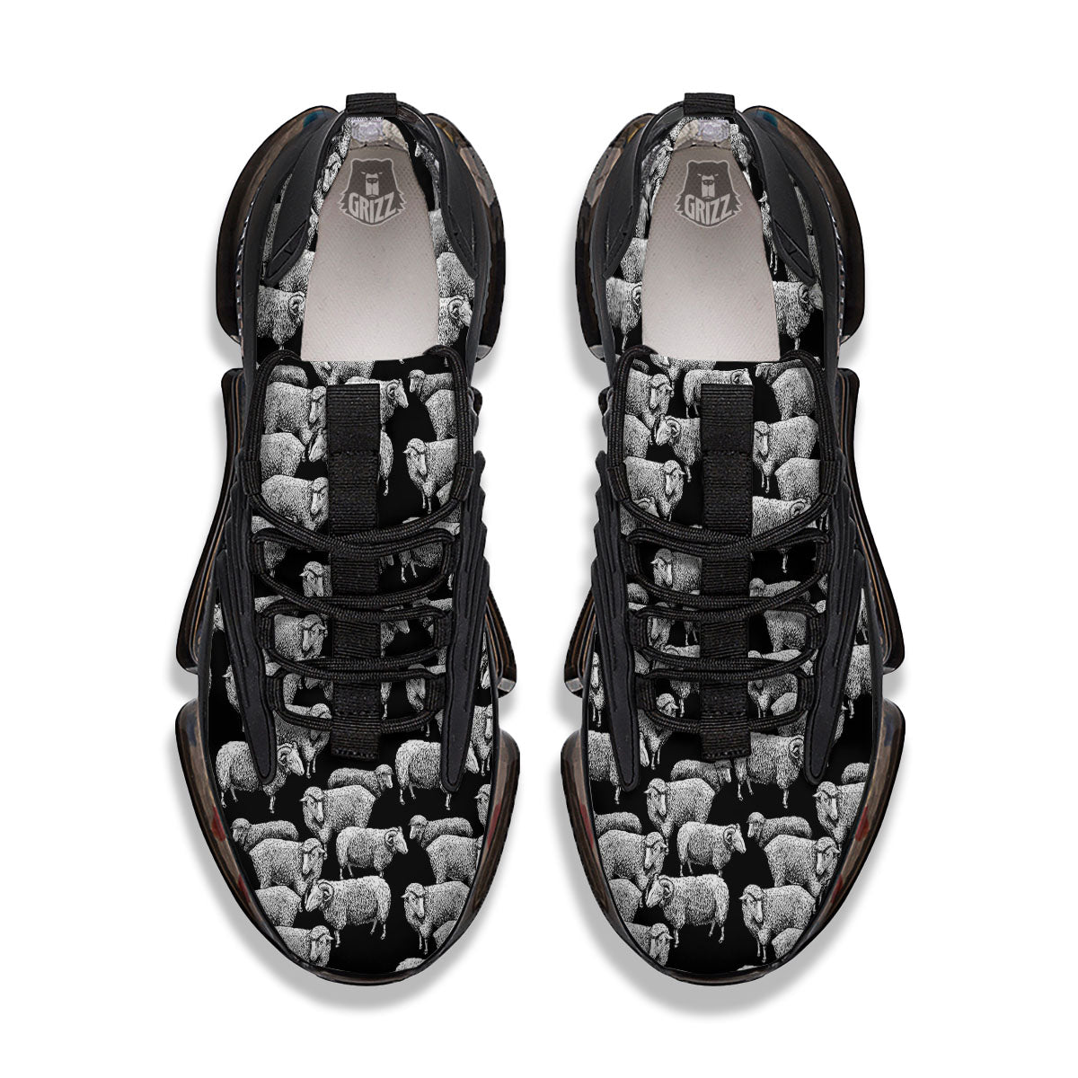White Sheep And Black Print Pattern Black Gym Shoes-grizzshop