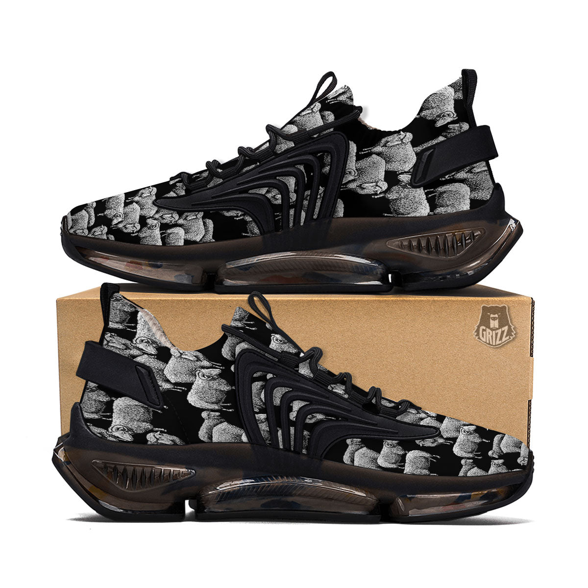 White Sheep And Black Print Pattern Black Gym Shoes-grizzshop