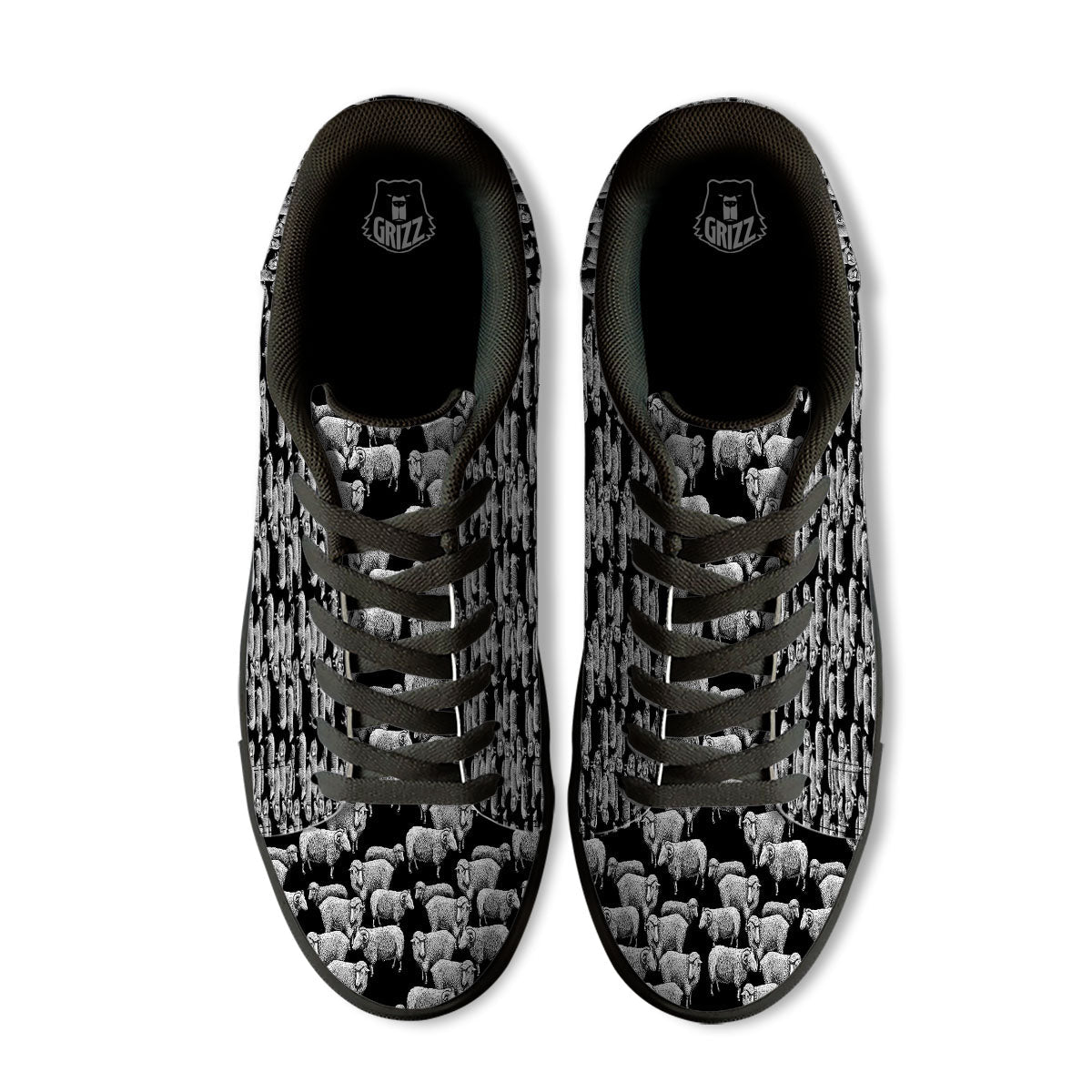 White Sheep And Black Print Pattern Black Low Top Sneakers-grizzshop