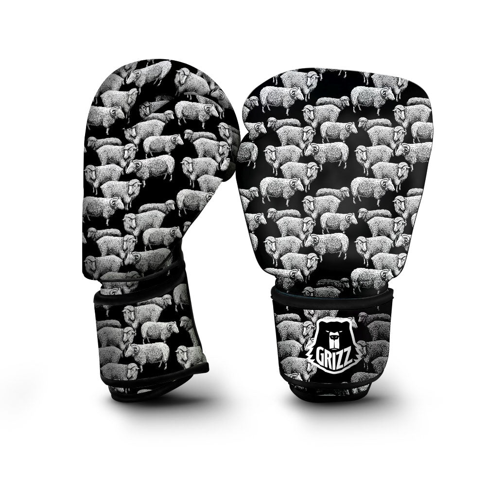 White Sheep And Black Print Pattern Boxing Gloves-grizzshop