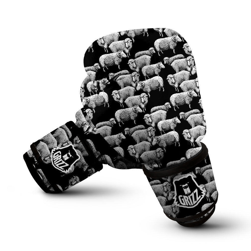 White Sheep And Black Print Pattern Boxing Gloves-grizzshop