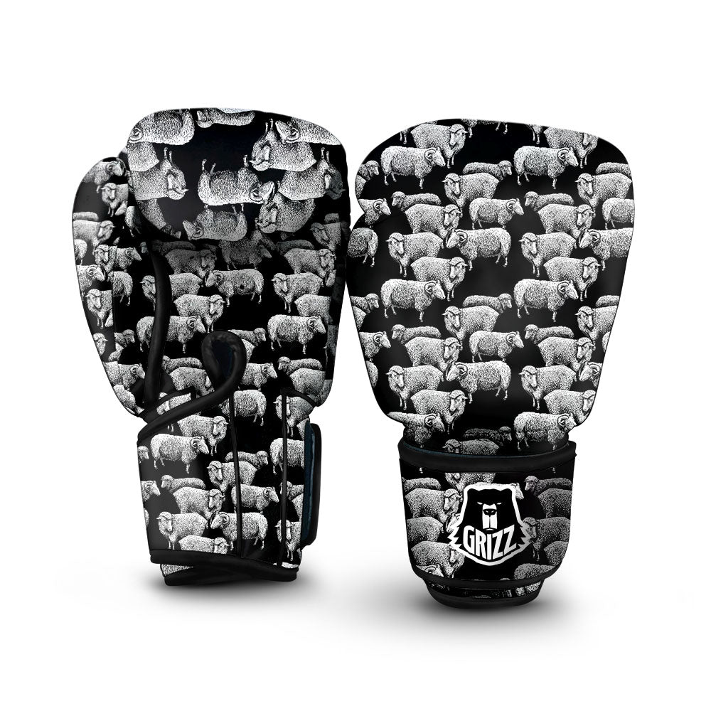 White Sheep And Black Print Pattern Boxing Gloves-grizzshop