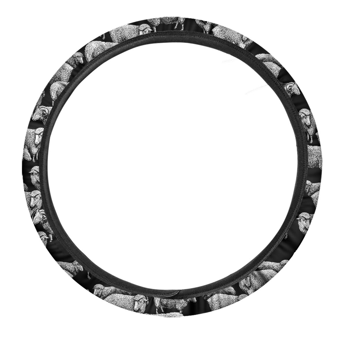 White Sheep And Black Print Pattern Car Steering Wheel Cover-grizzshop