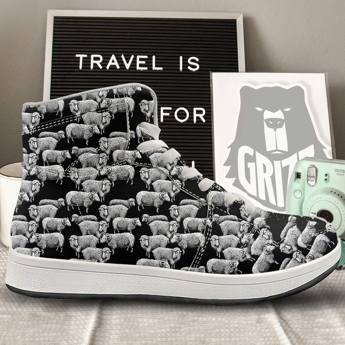 White Sheep And Black Print Pattern High Top Sneakers-grizzshop