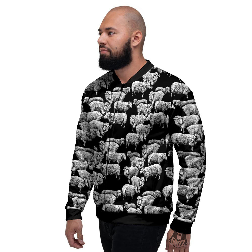 White Sheep And Black Print Pattern Men's Bomber Jacket-grizzshop