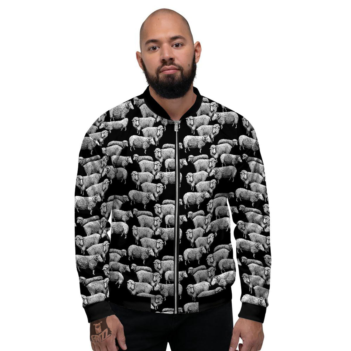 White Sheep And Black Print Pattern Men's Bomber Jacket-grizzshop