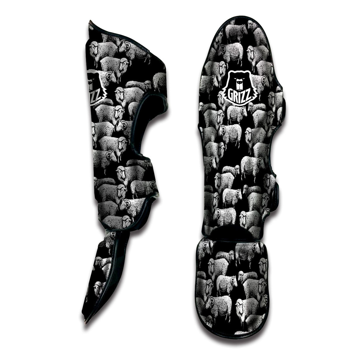 White Sheep And Black Print Pattern Muay Thai Shin Guards-grizzshop