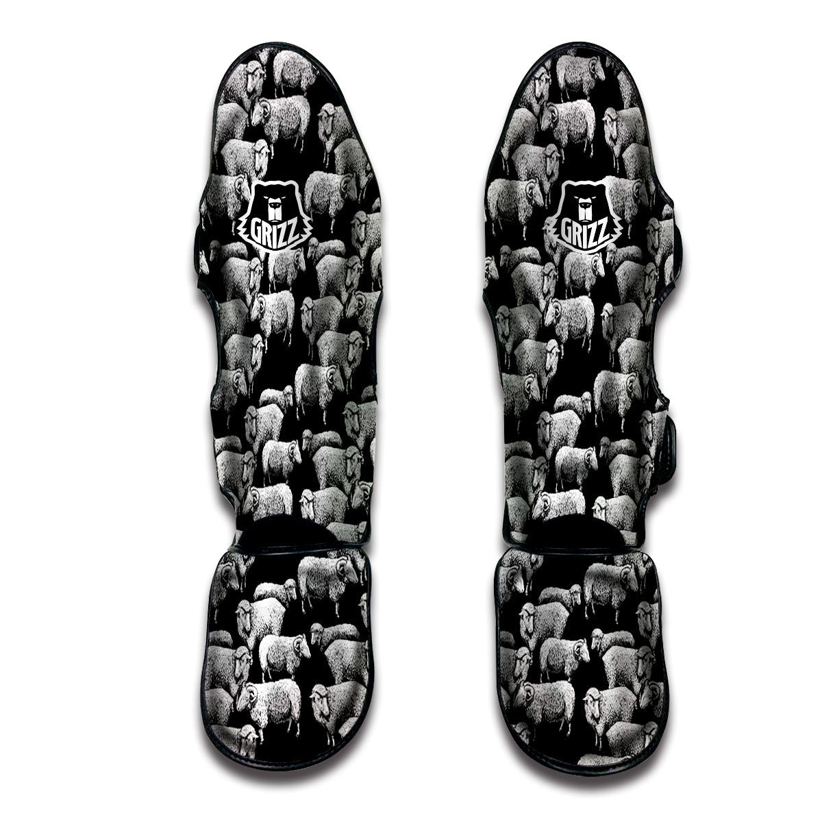 White Sheep And Black Print Pattern Muay Thai Shin Guards-grizzshop
