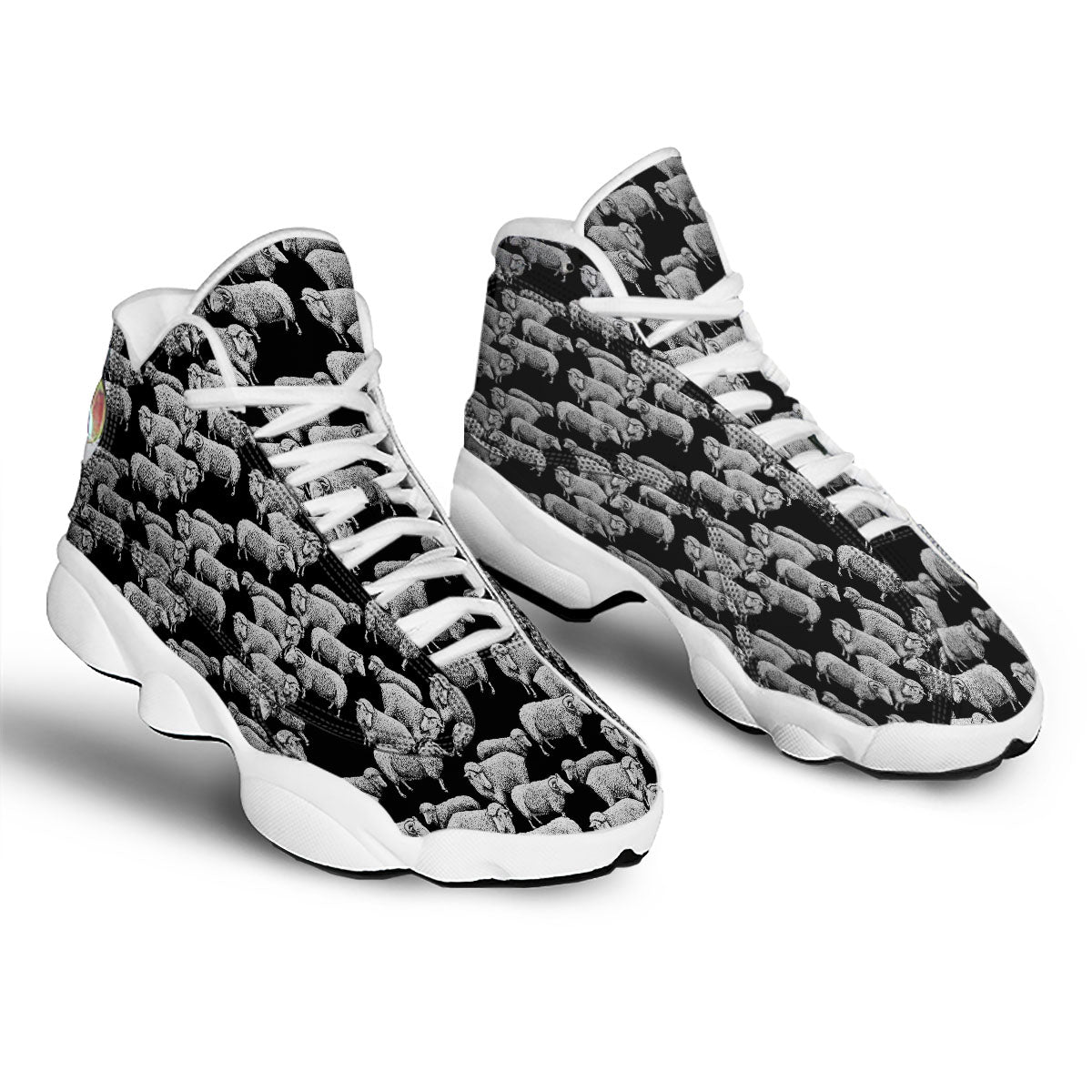White Sheep And Black Print Pattern White Basketball Shoes-grizzshop