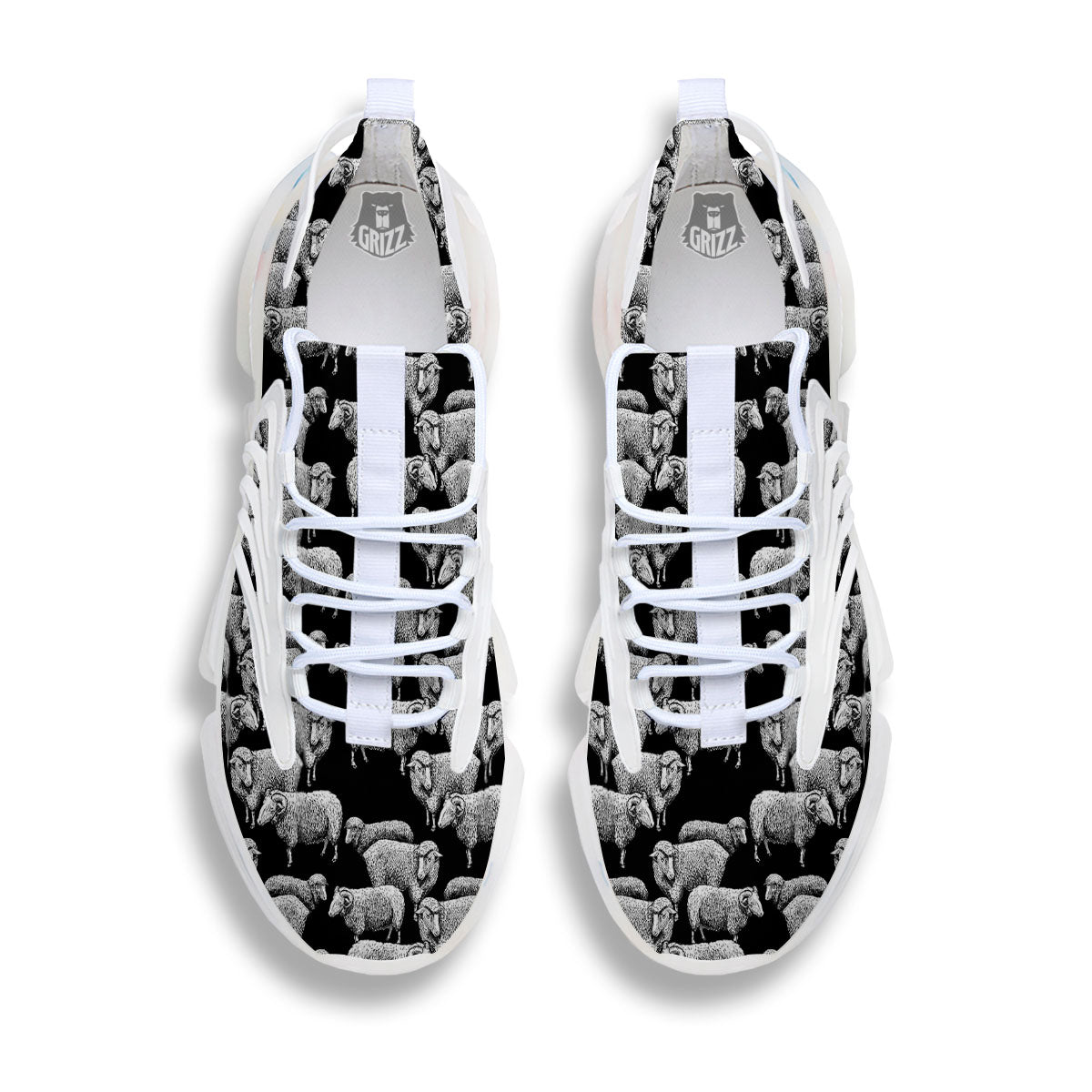 White Sheep And Black Print Pattern White Gym Shoes-grizzshop