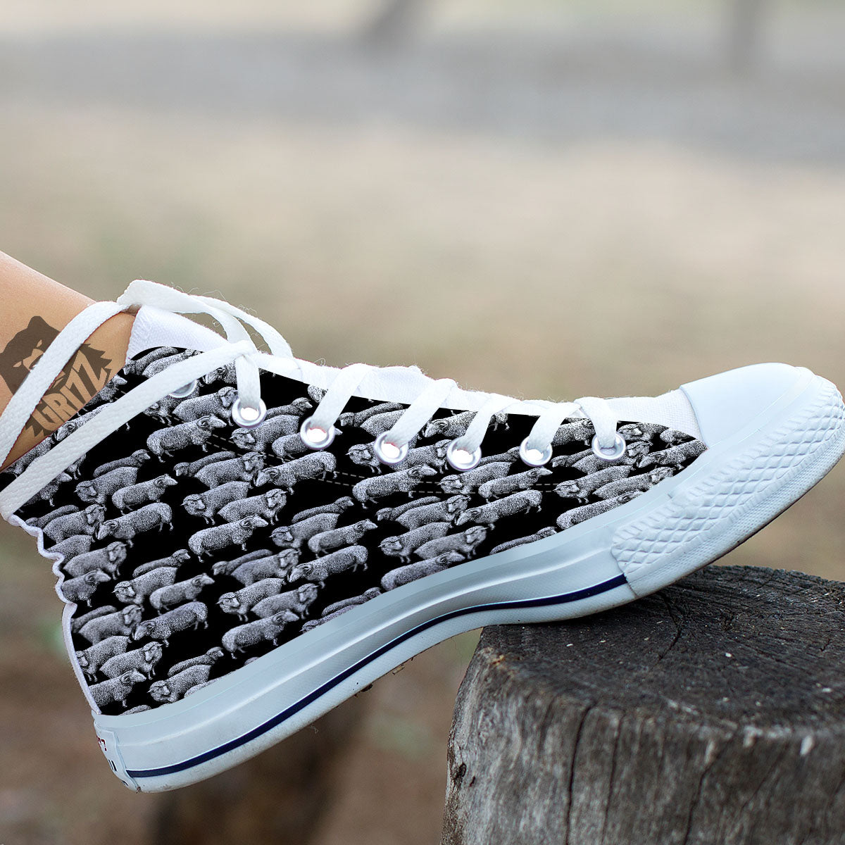 White Sheep And Black Print Pattern White High Top Shoes-grizzshop