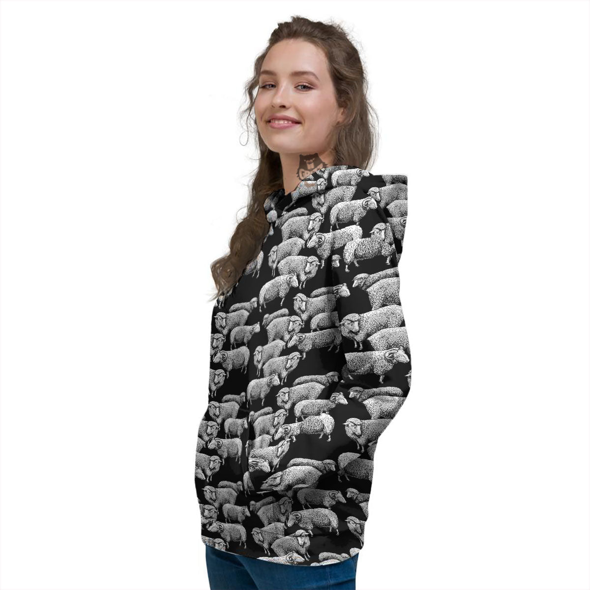 White Sheep And Black Print Pattern Women's Hoodie-grizzshop
