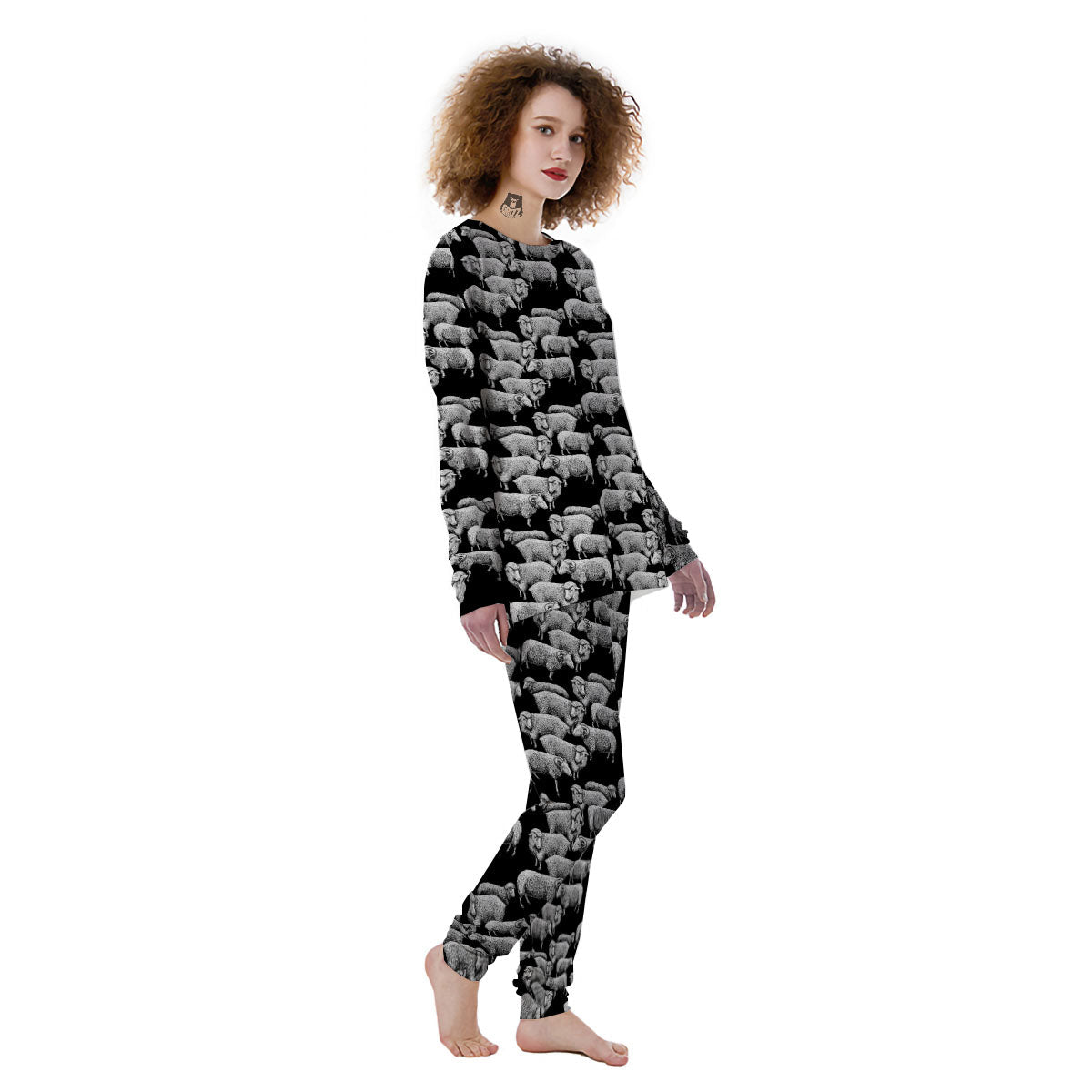 White Sheep And Black Print Pattern Women's Pajamas-grizzshop