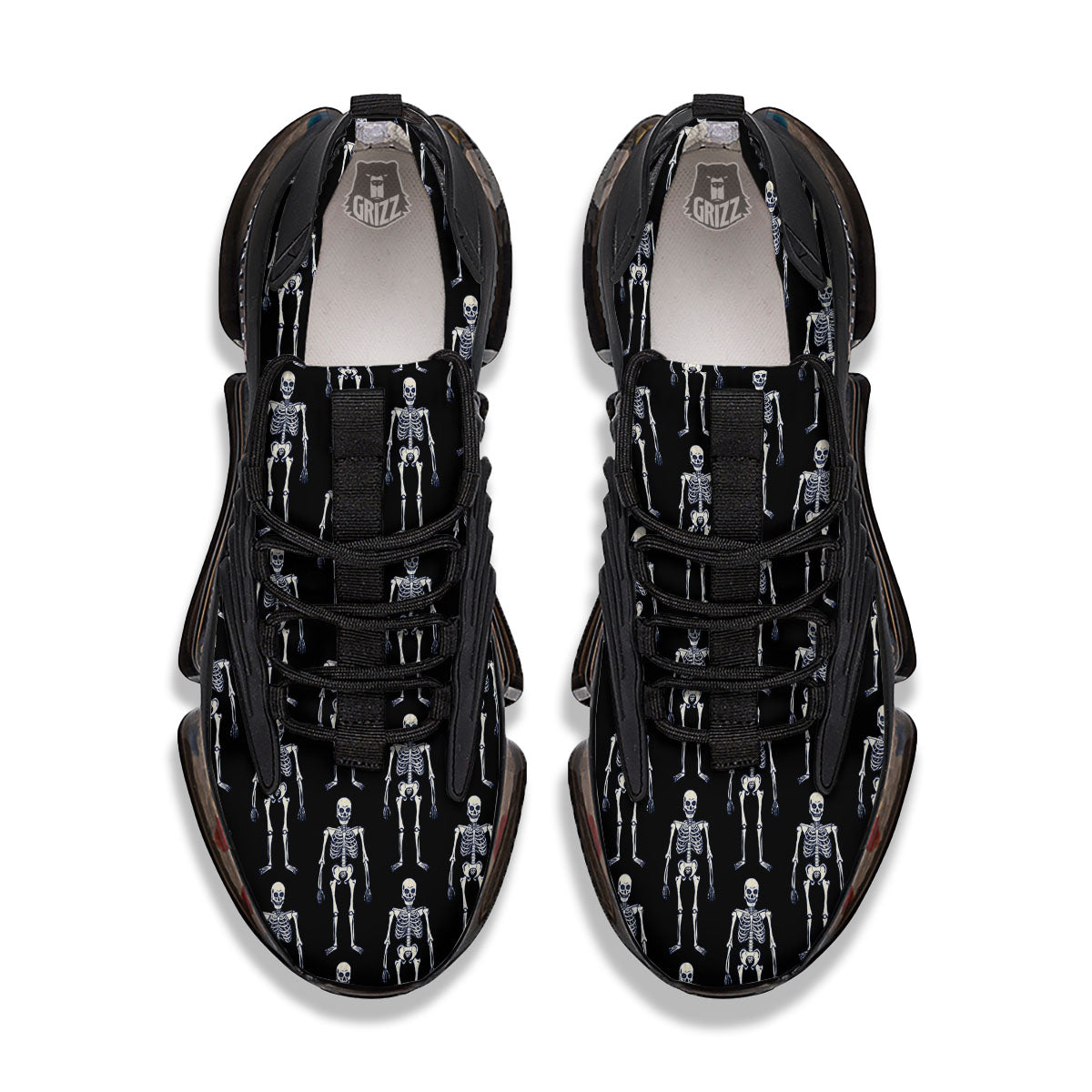 White Skeleton And Black Print Pattern Black Gym Shoes-grizzshop