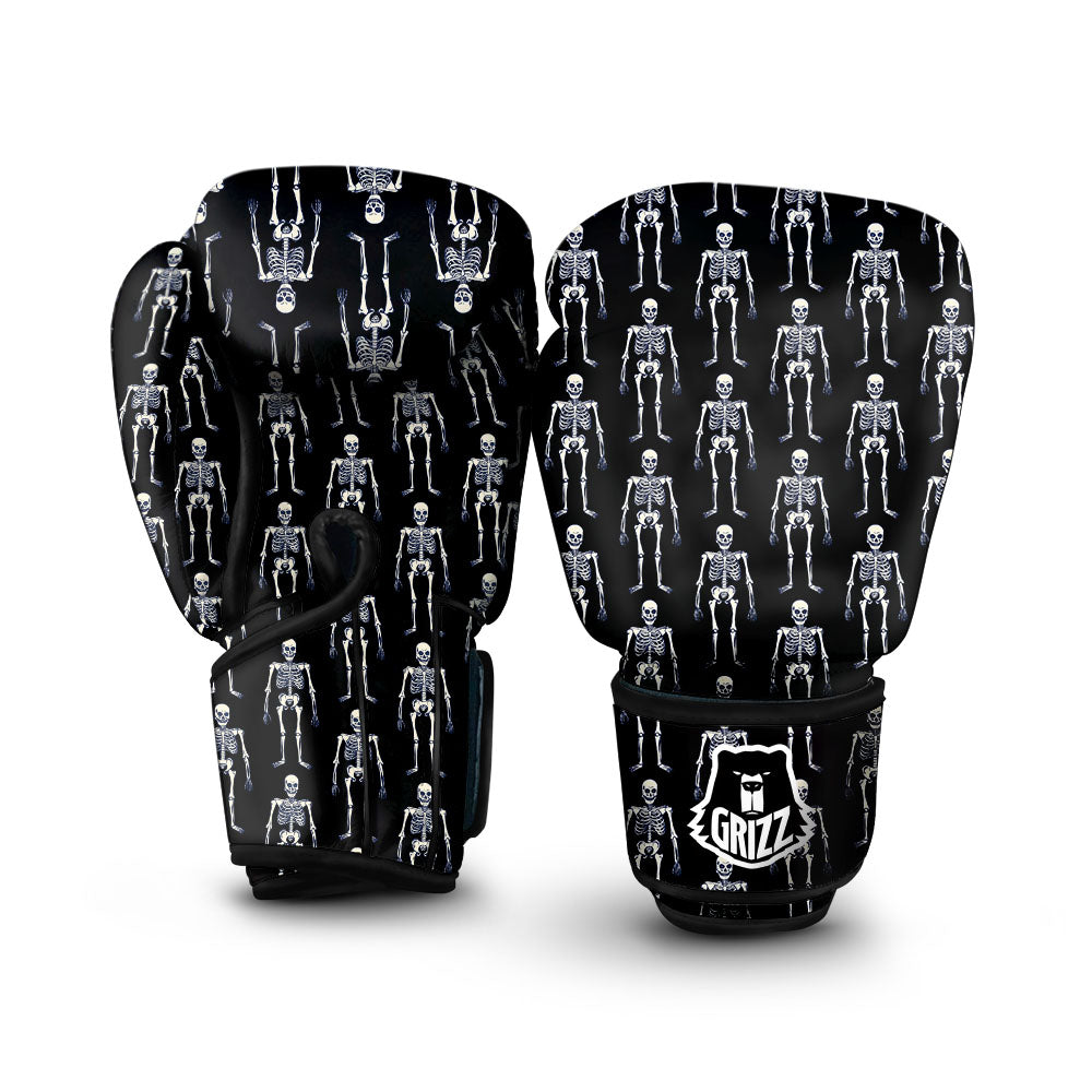 White Skeleton And Black Print Pattern Boxing Gloves-grizzshop